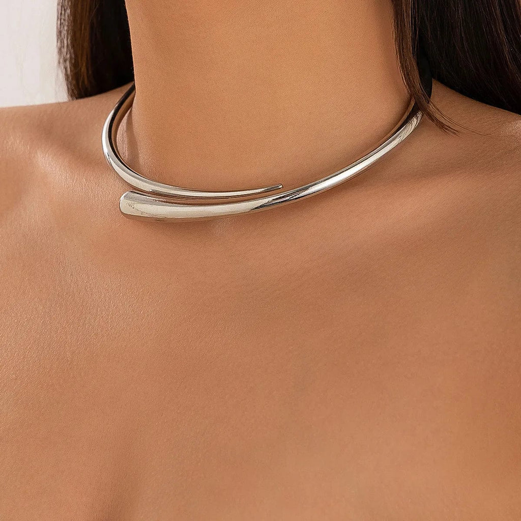 DIEZI women's punk geometric jewelry set with gold metal necklace, bangles, and rings featuring modern, edgy designs.