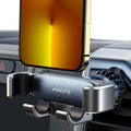 Showlu Gravity Car Phone Mount with upgraded hook clip, fits air vents and iPhone 15 Pro Max, hands-free car holder for smartphones.
