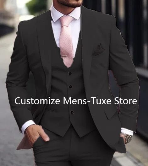 Pink Luxury Men's Suits Terno Formal Outfits 3 Piece Jacket Pants With Vest Slim Fit Luxury Costume Homme Formal Occasion Terno - SHOWLU FASHION STORE