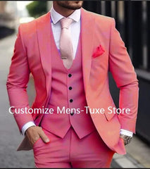 Pink Luxury Men's Suits Terno Formal Outfits 3 Piece Jacket Pants With Vest Slim Fit Luxury Costume Homme Formal Occasion Terno - SHOWLU FASHION STORE