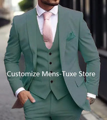 Pink Luxury Men's Suits Terno Formal Outfits 3 Piece Jacket Pants With Vest Slim Fit Luxury Costume Homme Formal Occasion Terno - SHOWLU FASHION STORE