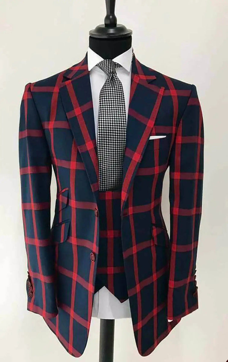 Plaid Men Wedding Suits Notched Lapel Tuxedos Slim Fit 2 Pcs Jacket Vest For Groom Business Party Prom Custom Made - SHOWLU FASHION STORE