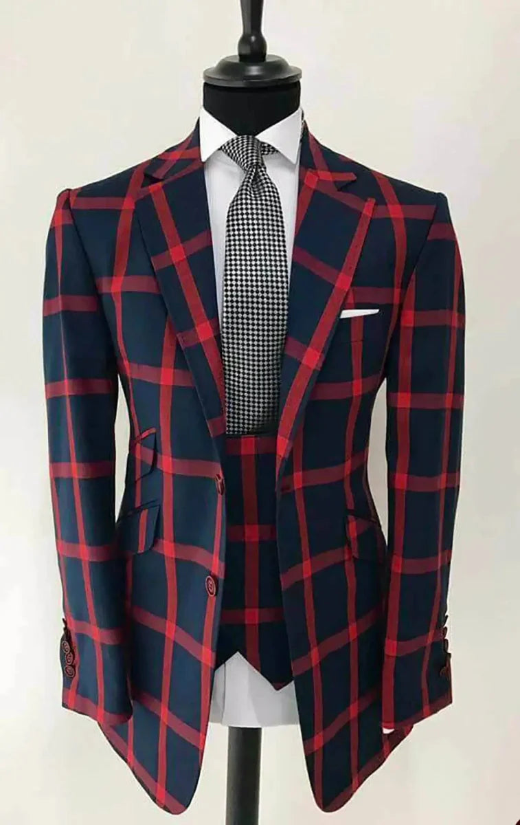 NCDIMS men's plaid slim fit wedding tuxedo with notched lapel, 2-piece jacket and vest, suitable for groom or formal events