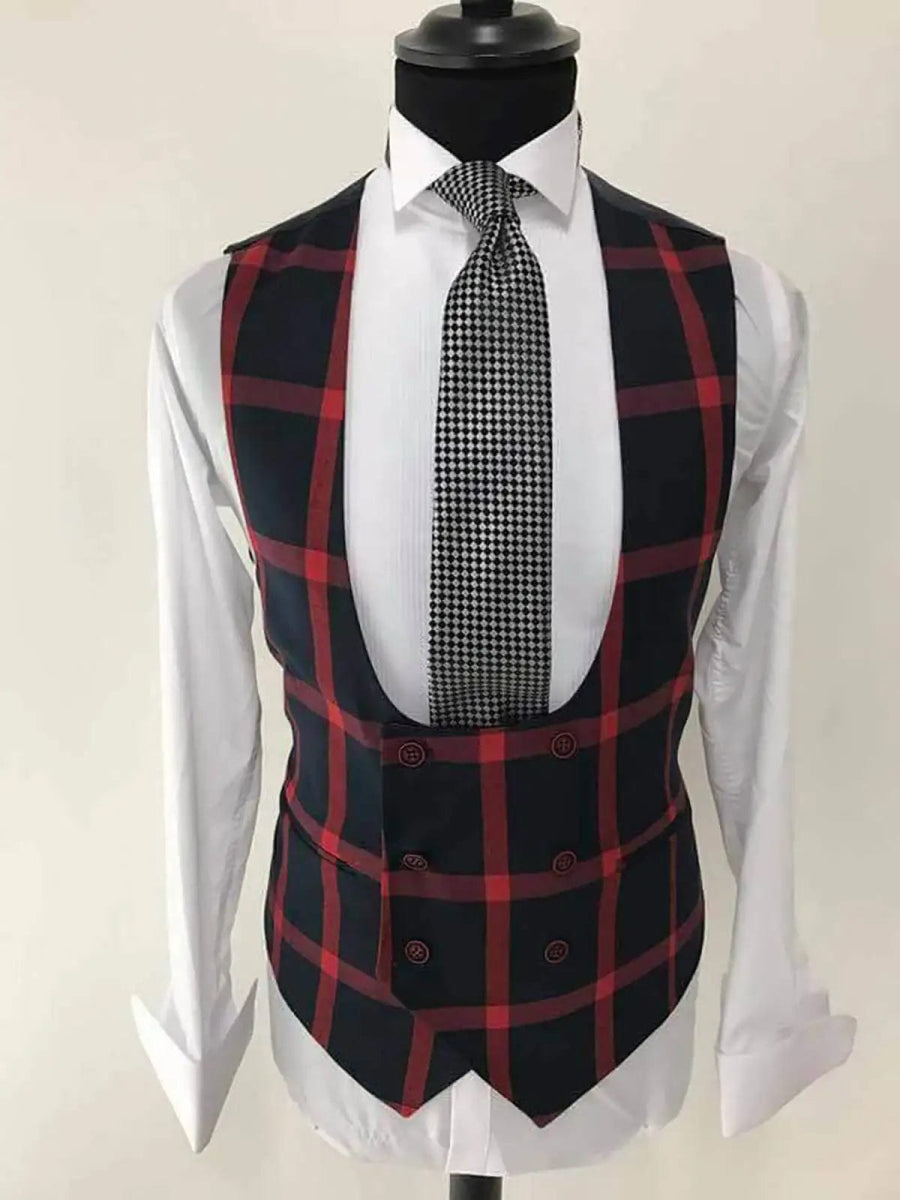 Plaid Men Wedding Suits Notched Lapel Tuxedos Slim Fit 2 Pcs Jacket Vest For Groom Business Party Prom Custom Made - SHOWLU FASHION STORE