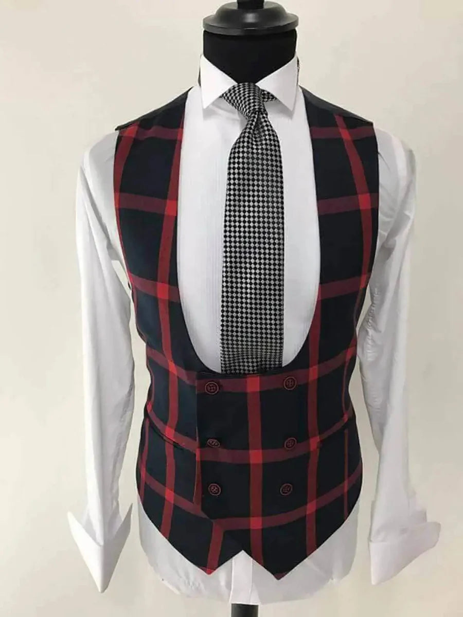 NCDIMS men's plaid slim fit wedding tuxedo with notched lapel, 2-piece jacket and vest, ideal for formal events and celebrations