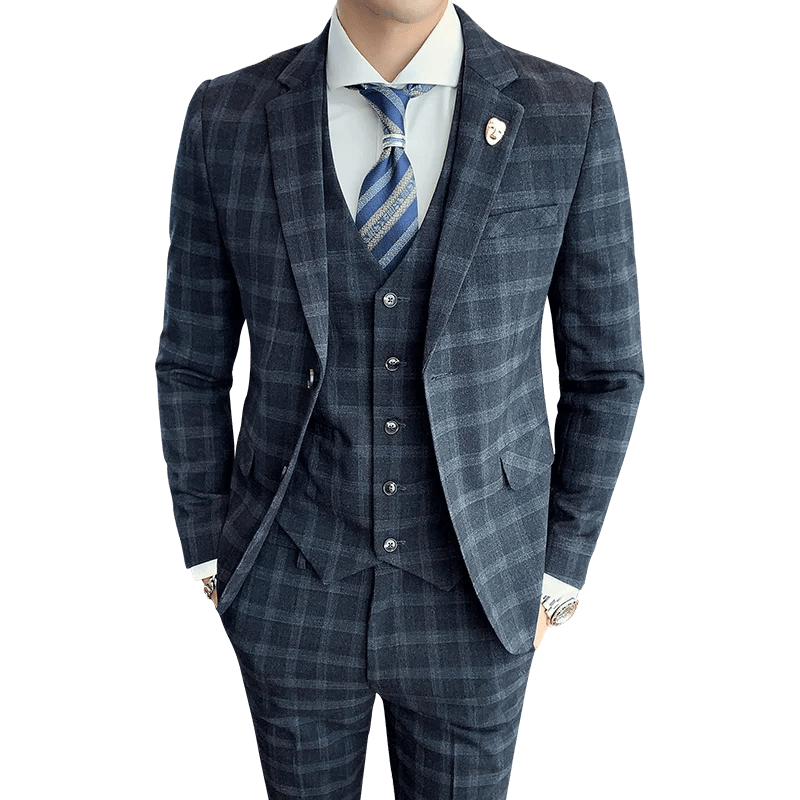 Plaid (suit + Waistcoat + Trousers) Wedding Dress Fashion and Handsome Fashion British Style Slim - fit Business Three - piece Set - SHOWLU FASHION STORE