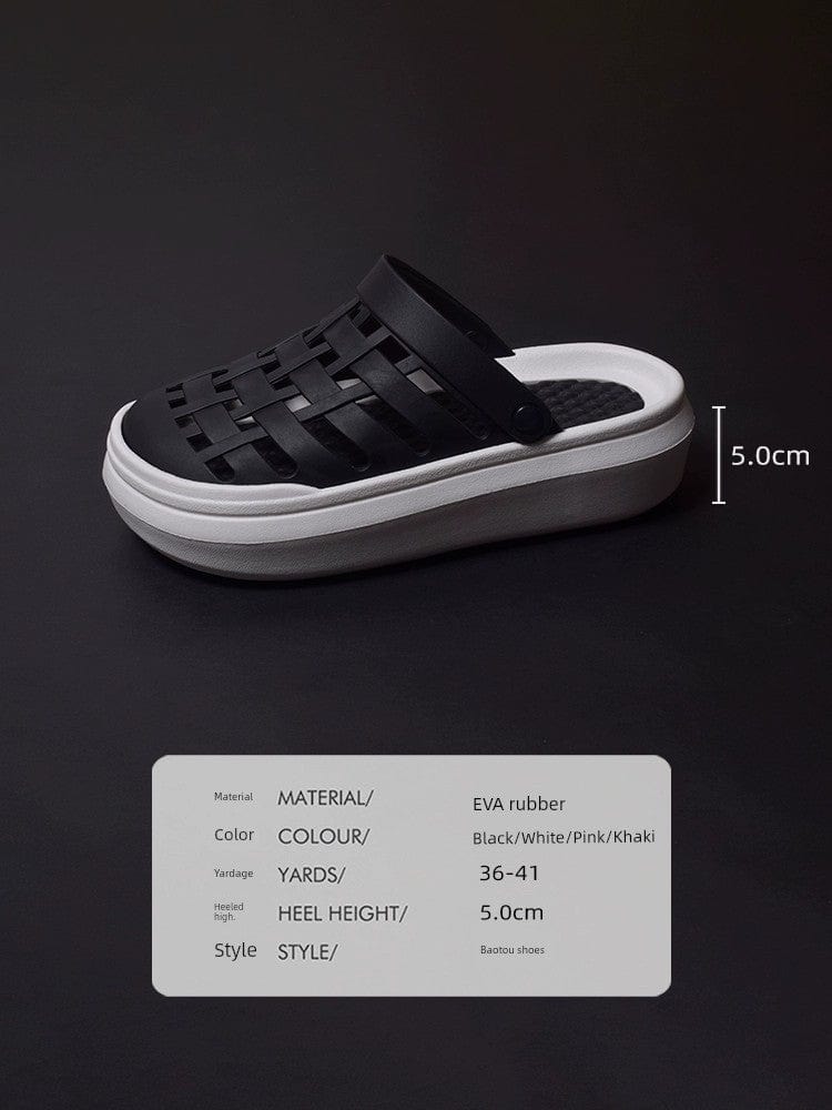 Showlu Fashion Women's black platform nurse shoes with non-slip EVA soles, closed-toe water sandals for outdoor and office wear.