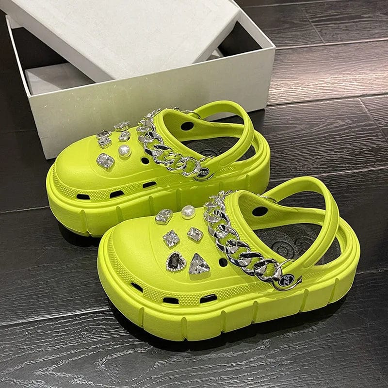 SHOWLU Women's Platform Summer Sandals with 6cm wedge, outdoor beach slides, thick sole, stylish garden and street footwear.