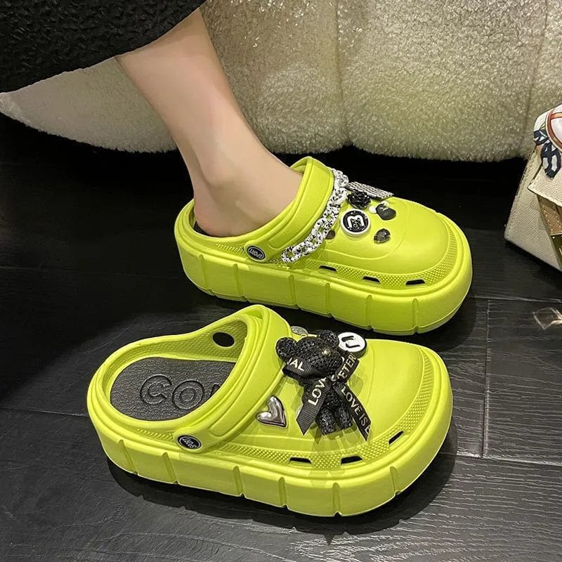 SHOWLU Women's Platform Summer Sandals with 6cm wedge heel, outdoor beach slides, and slip-on design for women and girls.