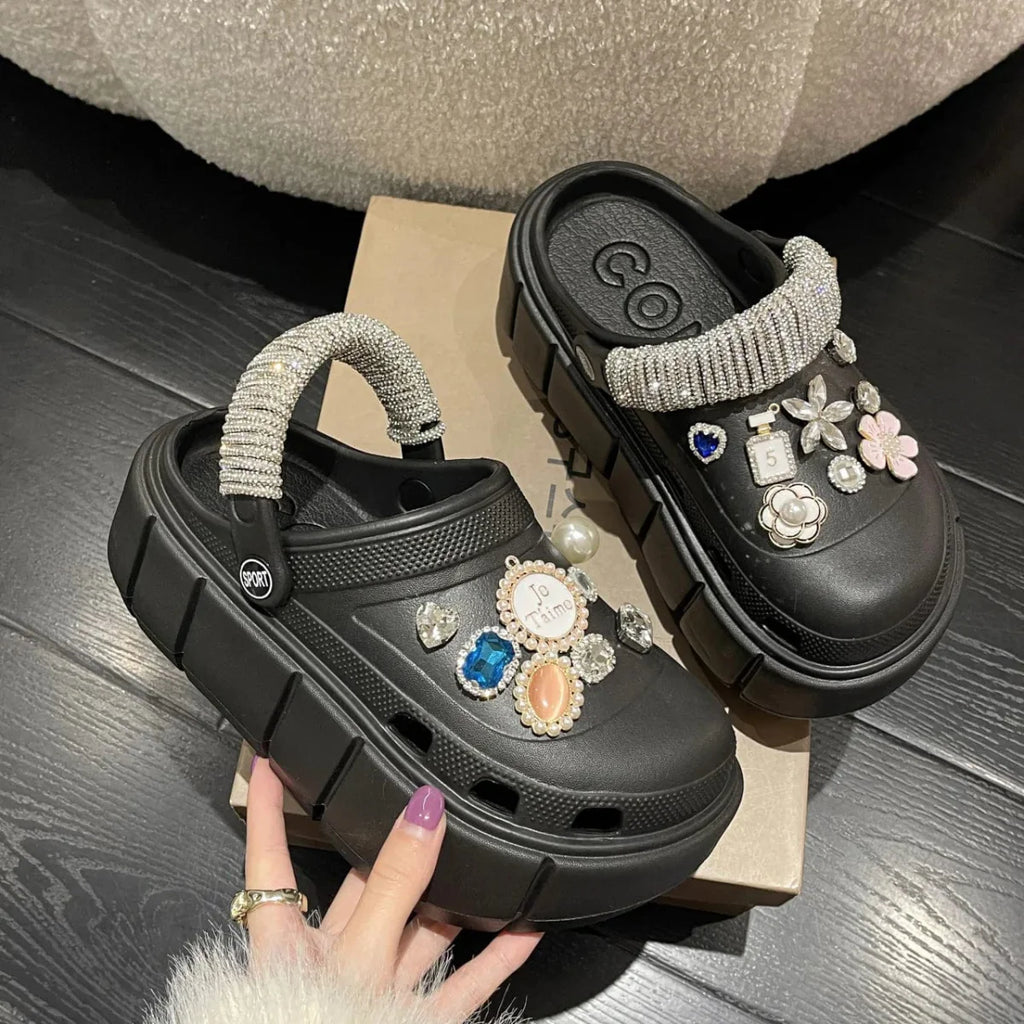 SHOWLU Women's Platform Summer Sandals with 6cm wedge, outdoor beach slides, thick sole, and flip-flop style for women and girls.