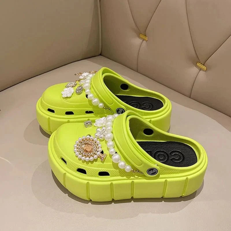 SHOWLU Women's Platform Summer Sandals with 6cm wedge, outdoor beach slides, thick sole, and stylish slip-on design.