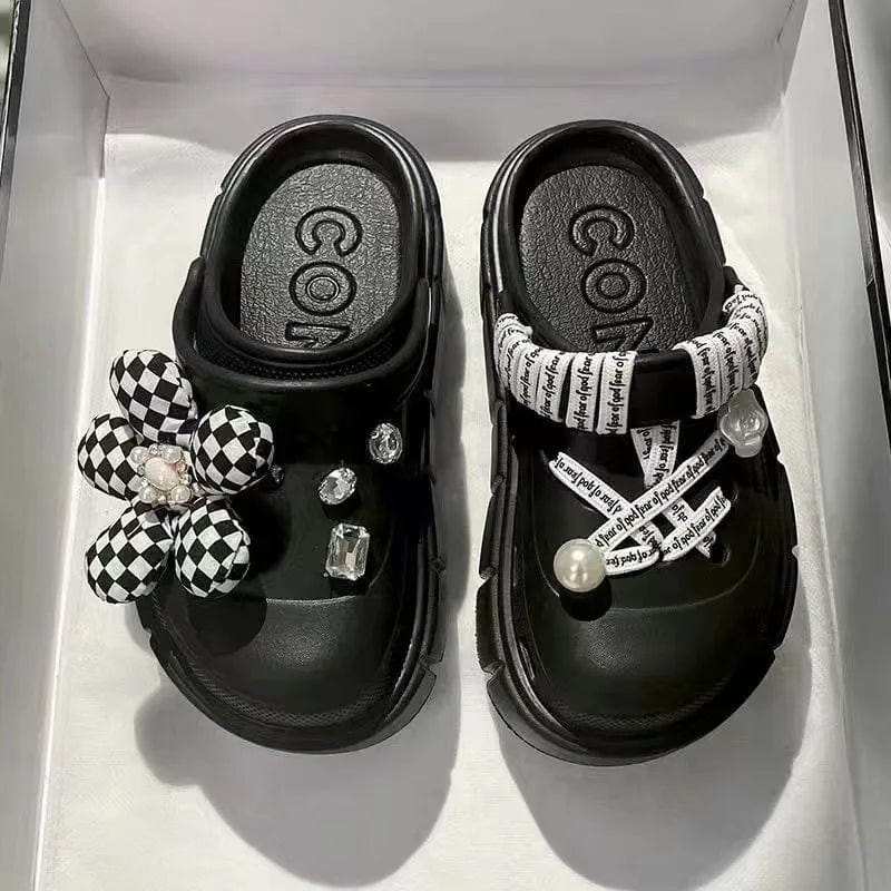 SHOWLU Women's Platform Summer Sandals with 6cm wedge heel, outdoor beach slides, thick sole, and stylish slip-on design.