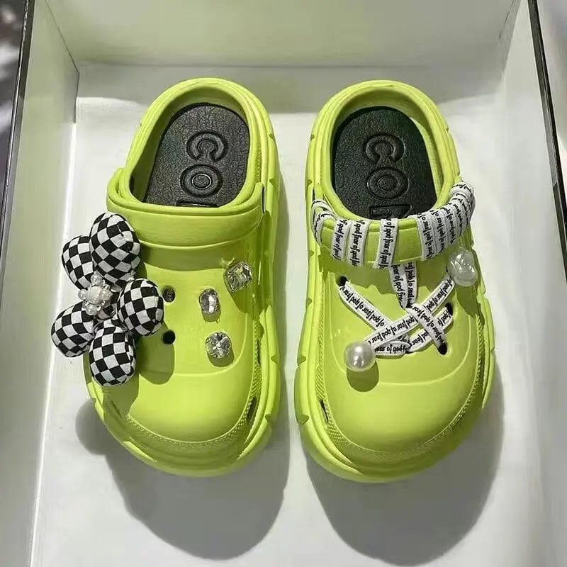 SHOWLU Women's Platform Summer Sandals with 6cm wedge heel, outdoor beach slides, thick sole, and casual slip-on design.