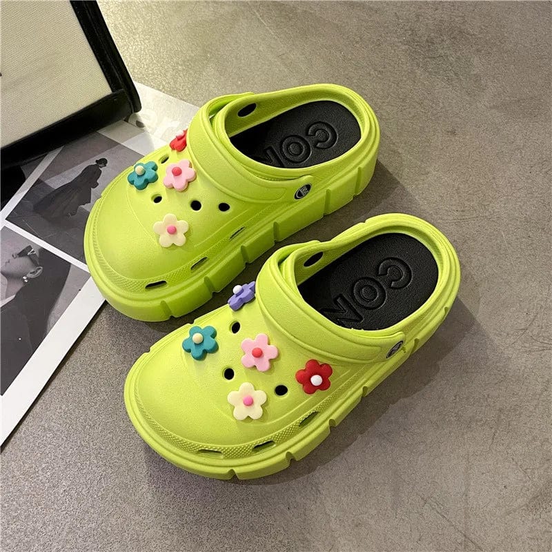 SHOWLU Women's Platform Summer Sandals with 6cm wedge, outdoor beach slides, thick-soled flip-flops for women and girls.