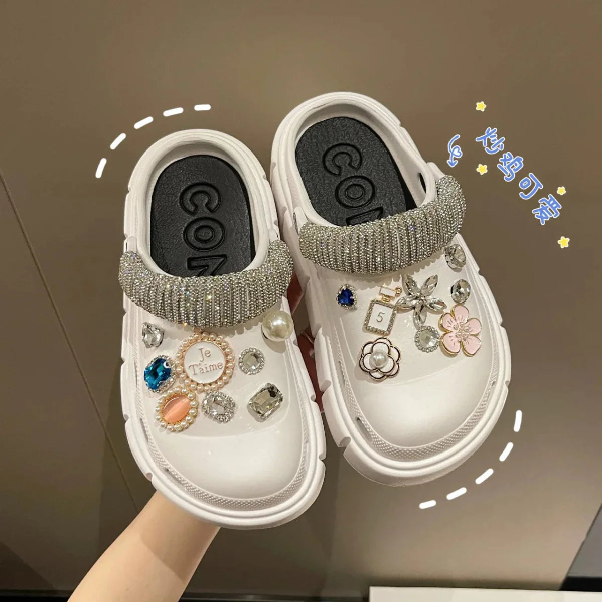 SHOWLU Women's Platform Summer Sandals with 6cm wedge, outdoor beach slides, thick sole, slip-on style, suitable for casual outdoor wear.