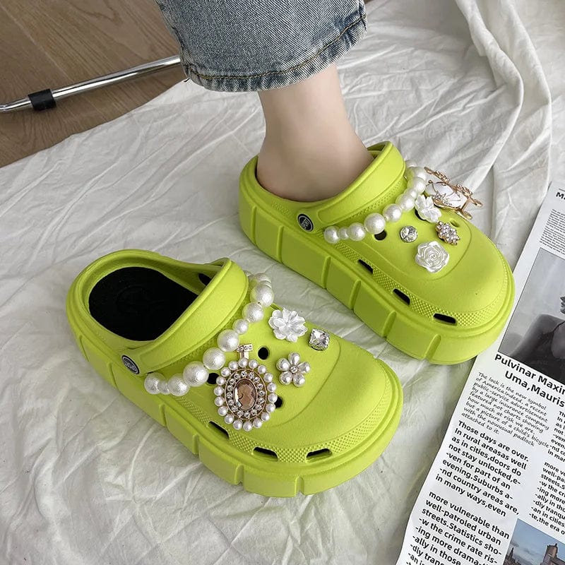 SHOWLU Women's Platform Summer Sandals with 6cm wedge, outdoor beach slides, thick soles, and slip-on design.