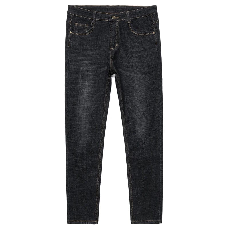 Brother Jans men's plus size loose straight stretch denim jeans in black and blue, casual and business casual trousers for men