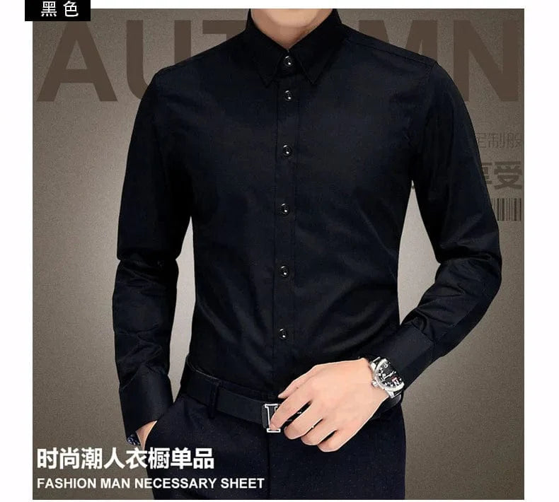 Plus-size 5XL men's slim fit tuxedo shirt by Showlu Fashion, long sleeve, mercerized cotton, luxury wedding dress shirt