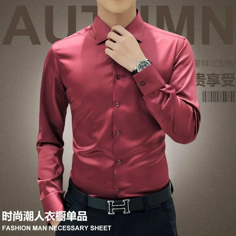 Plus-size 5XL men's slim fit tuxedo shirt by Showlu Fashion, long sleeve mercerized cotton shirt for formal occasions.