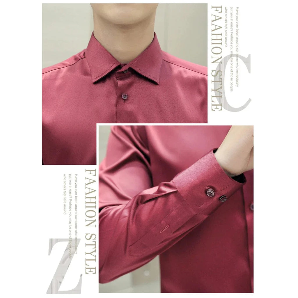 Plus-size 5XL men's slim fit tuxedo shirt by Showlu Fashion, long sleeve, mercerized cotton, luxury wedding dress shirt