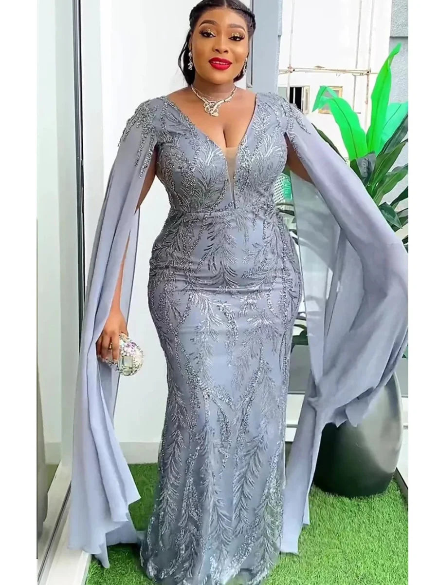 Plus-size African sequin dashiki maxi dress for women, featuring Ankara fabric, elegant party and evening wear by SHOWLU FASHION STORE