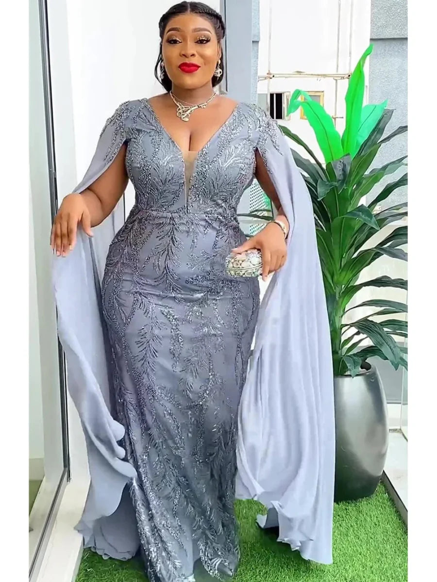 Plus-size African Sequin Dashiki Ankara maxi dress for women, sexy bodycon party gown with vibrant African print and elegant design