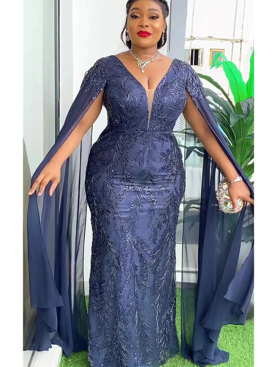 Plus-size African sequin dashiki Ankara maxi dress for women, featuring a bodycon fit, ideal for party and evening events.