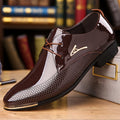 Plus-size men's SHOWLU FASHION faux patent leather derby shoes with non-slip rubber soles and durable dress shoe design.
