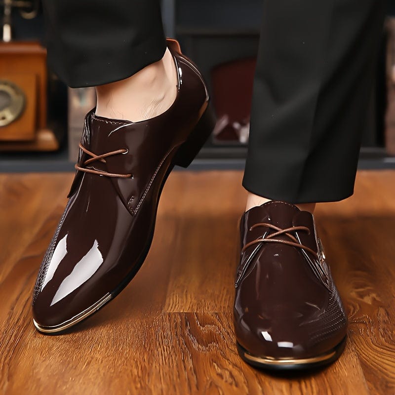 SHOWLU FASHION men's faux patent leather derby shoes with non-slip rubber soles, plus-size footwear, durable and comfortable dress shoes