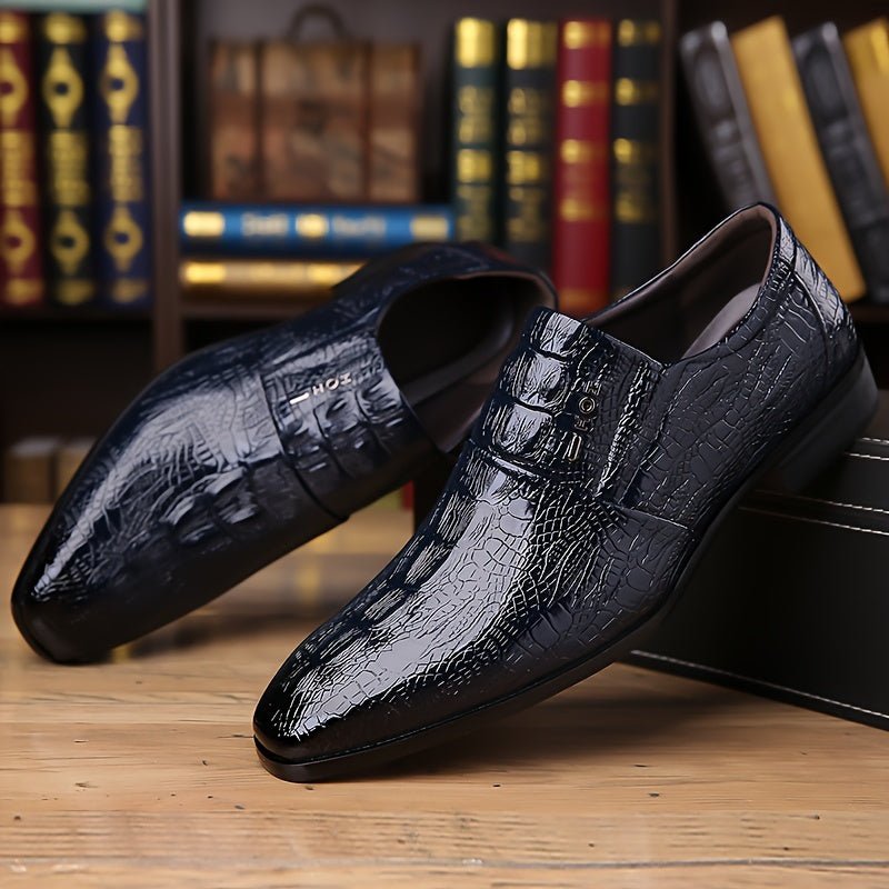 SHOWLU FASHION men's slip-on dress shoes in solid PU leather with grippy rubber sole, ultra-comfortable and versatile for formal or casual wear.