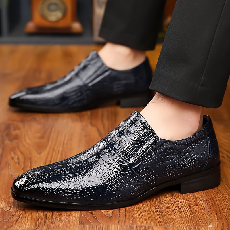 SHOWLU FASHION men's slip-on dress shoes in solid PU leather with grippy rubber soles, designed for comfort and versatile formal wear.