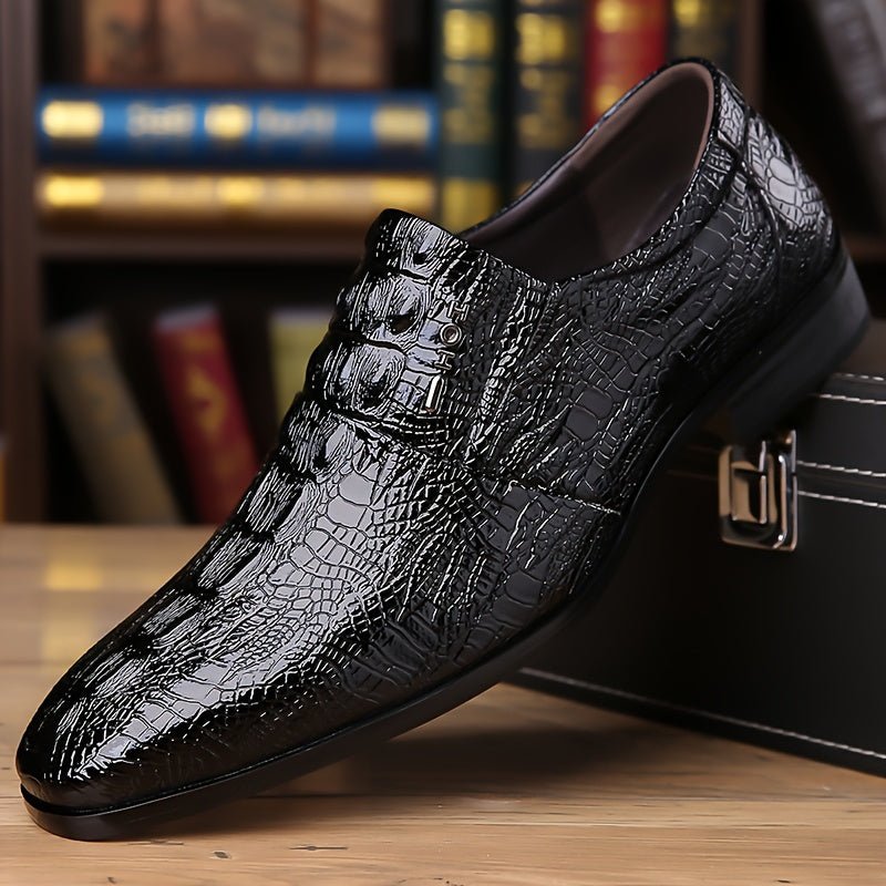 SHOWLU FASHION men's slip-on dress shoes in solid PU leather with grippy rubber soles, stylish, comfortable, and versatile for formal or casual wear.