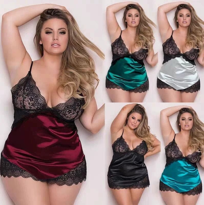 Plus size multicolor lace nightdress by Showlu Fashion, featuring a sexy V-neck design for summer pajamas and comfortable home wear.