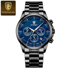 POEDAGAR Genuine Leather Men's Watch Fashion Luminous Calendar Stopwatch Male Clock Waterproof Moon Phase Quartz Wristwatch Man - SHOWLU FASHION STORE