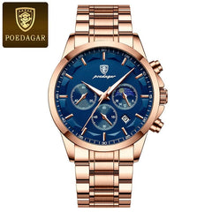 POEDAGAR Genuine Leather Men's Watch Fashion Luminous Calendar Stopwatch Male Clock Waterproof Moon Phase Quartz Wristwatch Man - SHOWLU FASHION STORE