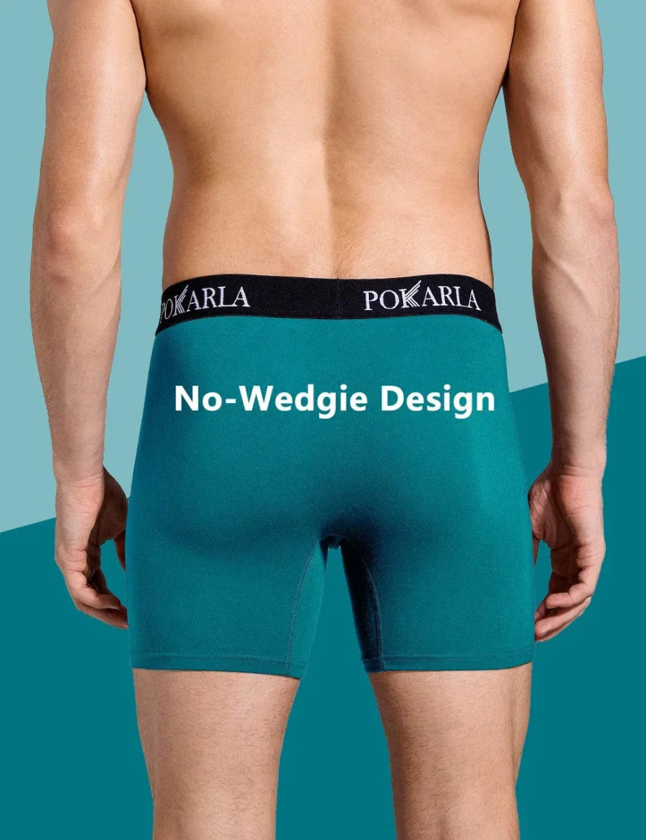 Pokarla men's cotton boxer shorts in a 5-pack, breathable open fly underwear with elastic waistband and tagless design.