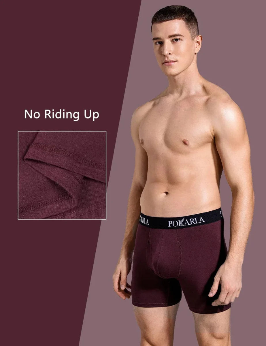 Pokarla men's cotton boxer shorts 5-pack from SHOWLU FASHION STORE, breathable open fly underwear with soft elastic waistband and open pouch.