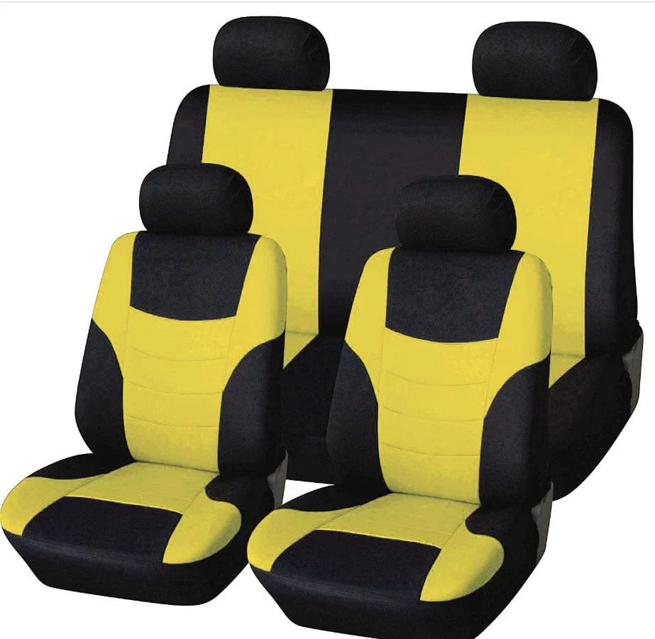 Universal Yux polyester car seat cover set, 8-piece all seasons interior, showing plush fabric and fitted design for car seats.
