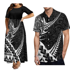 Polynesian Match Couple Suit Women'S Crew Neck Dress Plus Size 8xl Elegant Dress And Men'S Button - Down Shirt Shipping Free - SHOWLU FASHION STORE
