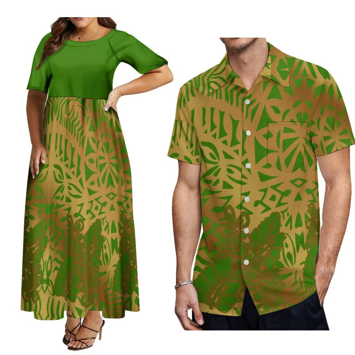 Polynesian Match Couple Suit Women'S Crew Neck Dress Plus Size 8xl Elegant Dress And Men'S Button - Down Shirt Shipping Free - SHOWLU FASHION STORE