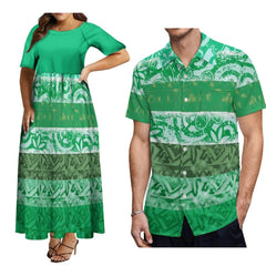 Polynesian Match Couple Suit Women'S Crew Neck Dress Plus Size 8xl Elegant Dress And Men'S Button - Down Shirt Shipping Free - SHOWLU FASHION STORE