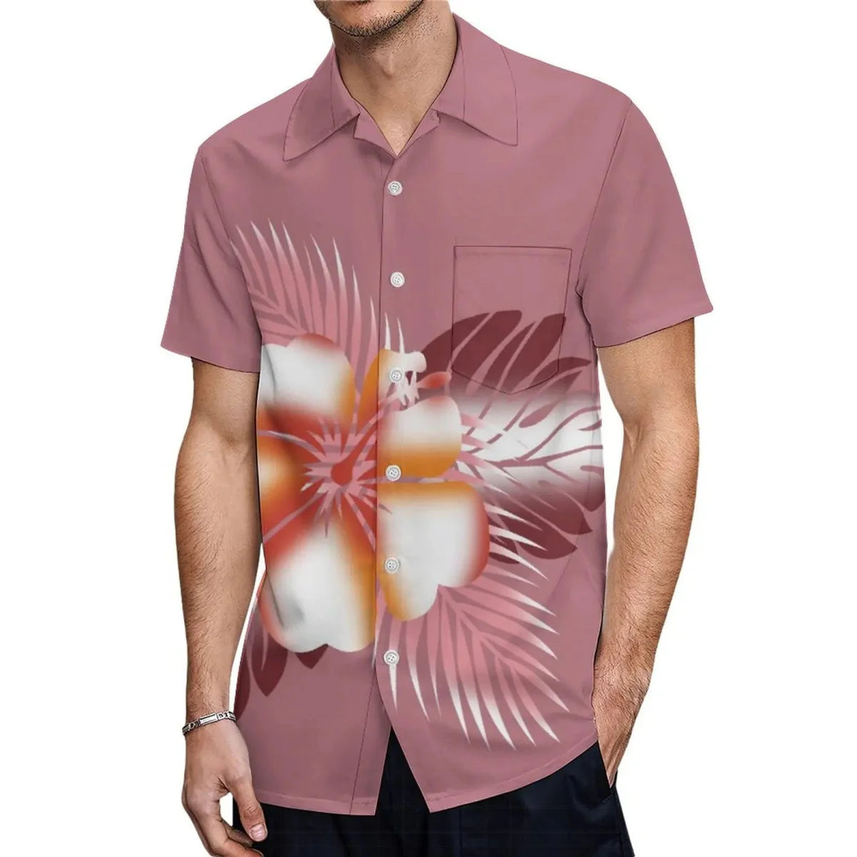 Polynesian couple suits featuring a Fijian print fishtail dress and men's pocket shirt with traditional Fijian design.