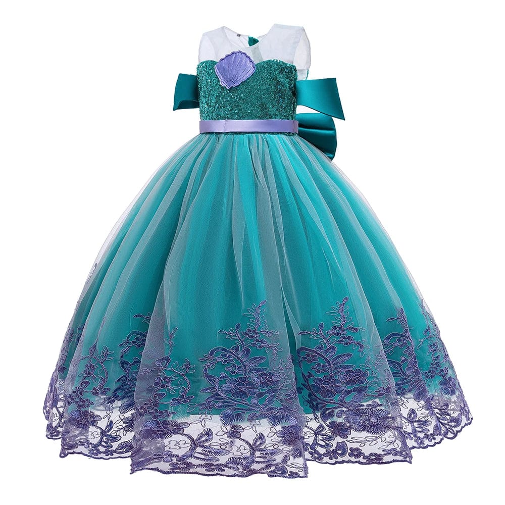 Girls' mermaid princess cosplay dress by Showlu Fashion, colorful costume for kids aged 2-10, perfect for parties and dress-up events.