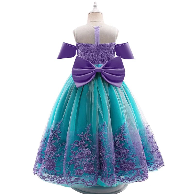 MQATZ Mermaid Princess cosplay dress for girls, age 2-10, featuring a colorful mermaid design perfect for kids' party costumes.