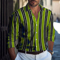 SHOWLU men's striped long-sleeved casual shirt with luxury print in polyester, available in extra-large sizes.