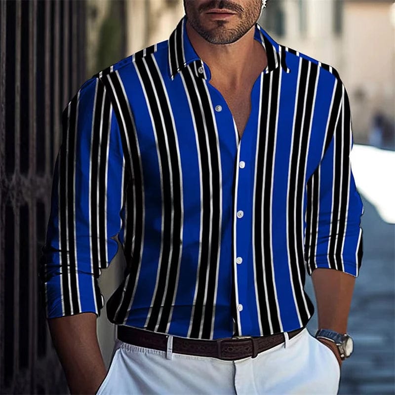 Popular men's casual shirt striped long - sleeved shirt luxury printed shirt extra large size xs - 5xl - SHOWLU FASHION STORE