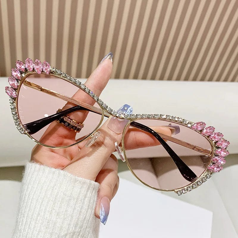 Buyuteen Y2K vintage cat eye sunglasses with pink crystal accents, luxury metal frame, and fashionable designer-inspired style.