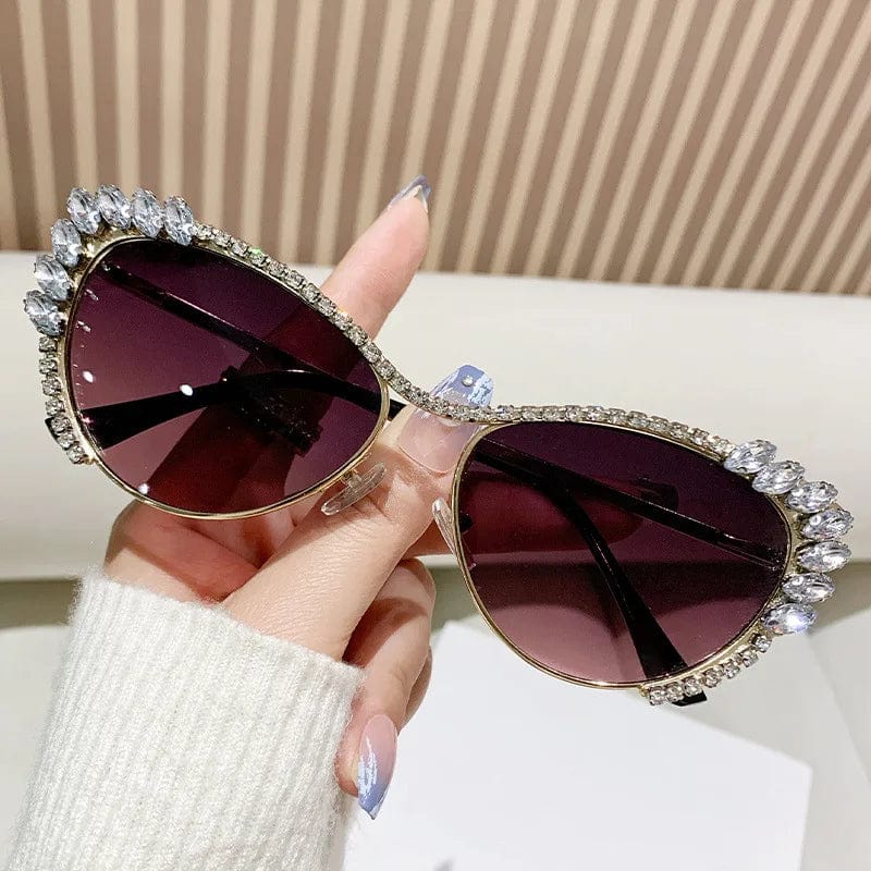 Buyuteen Y2K vintage cat eye sunglasses with pink crystal accents, luxury metal frames, and a stylish punk-inspired design.