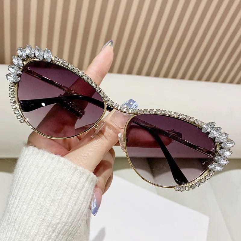 Buyuteen Y2K vintage cat eye sunglasses with pink crystal accents, luxury metal frame, and fashionable designer style.