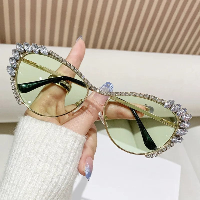 Buyuteen Y2K vintage cat eye sunglasses with pink crystal accents, luxury metal frame, and stylish punk-inspired design for women.